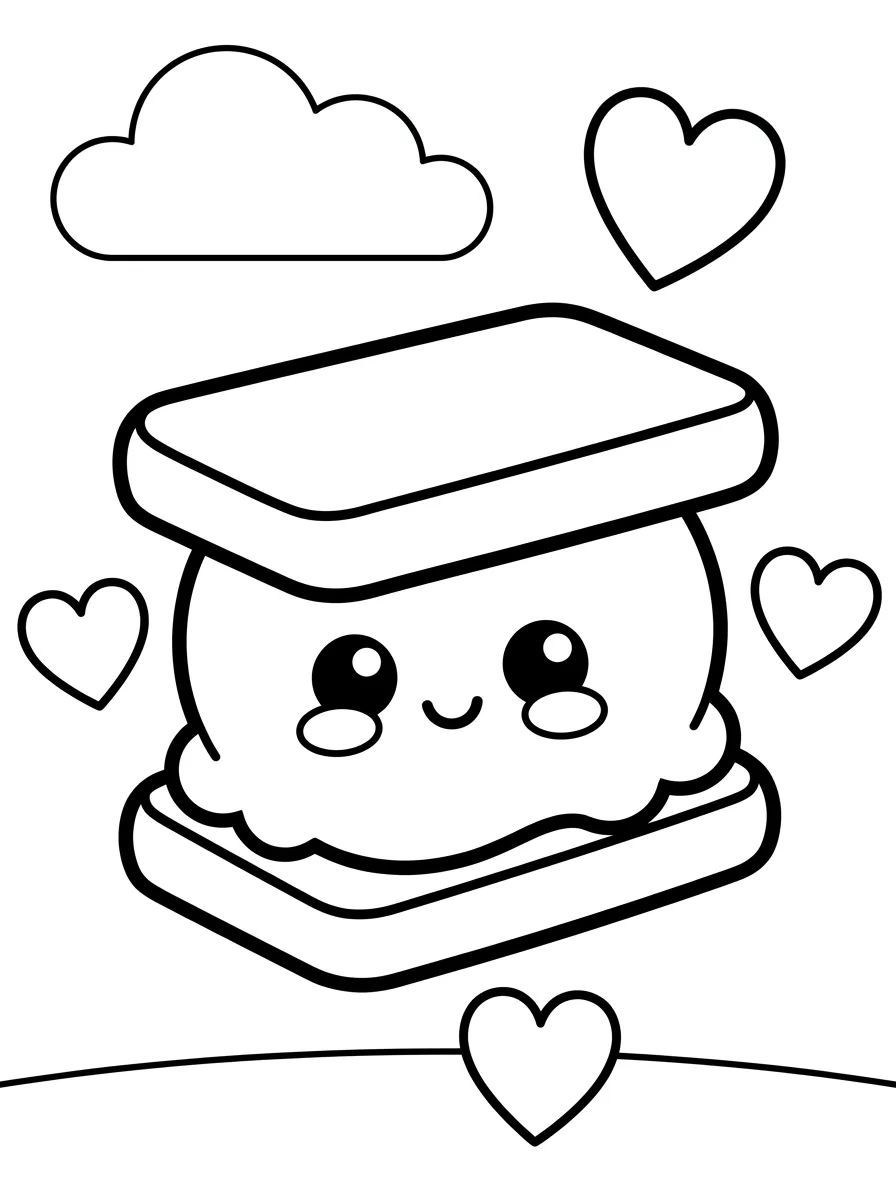 Sanduíche de Sorvete Kawaii para colorir Desenho de Sanduíche de Sorvete Kawaii para colorir e imprimir grátis