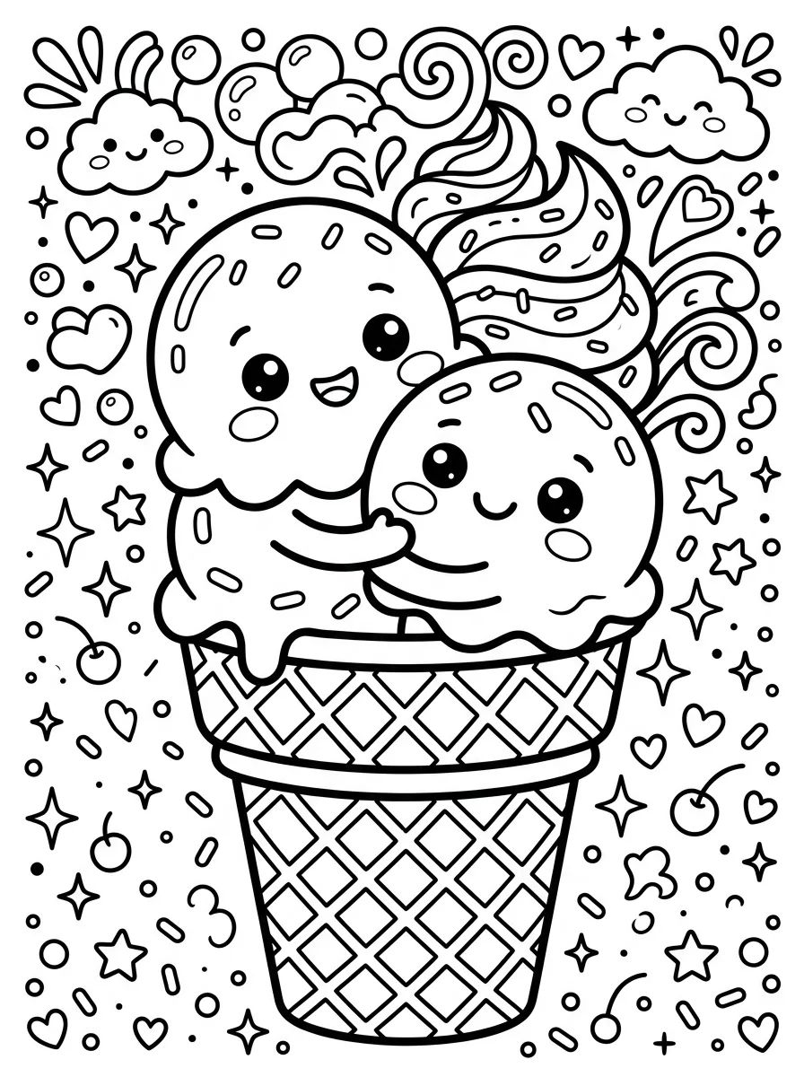 Sorvete Duplo Amiguinhos para colorir Desenho de Sorvete Duplo Amiguinhos para colorir e imprimir grátis