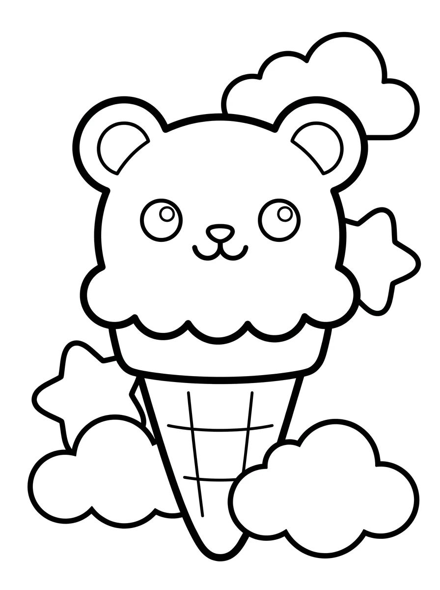Sorvete Ursinho Kawaii para colorir Desenho de Sorvete Ursinho Kawaii para colorir e imprimir grátis