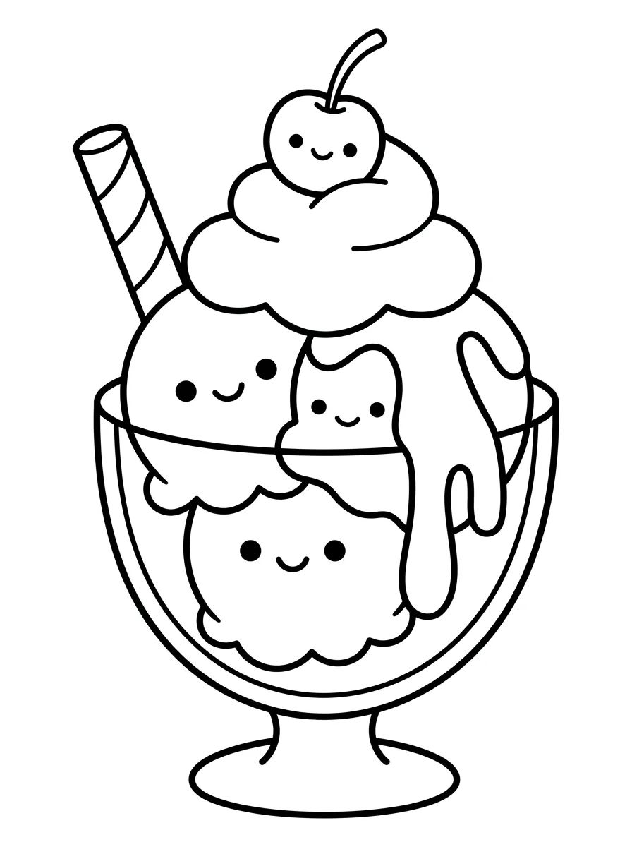 Taça de Sundae com Chantilly e Cereja para colorir Desenho de Taça de Sundae com Chantilly e Cereja para colorir e imprimir grátis
