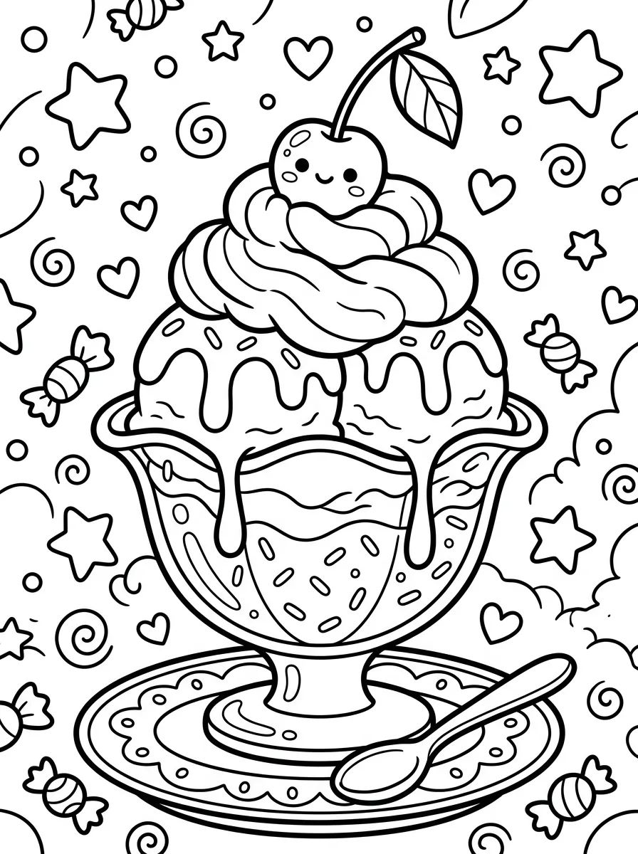 Taça Sundae com Cereja para colorir Desenho de Taça Sundae com Cereja para colorir e imprimir grátis