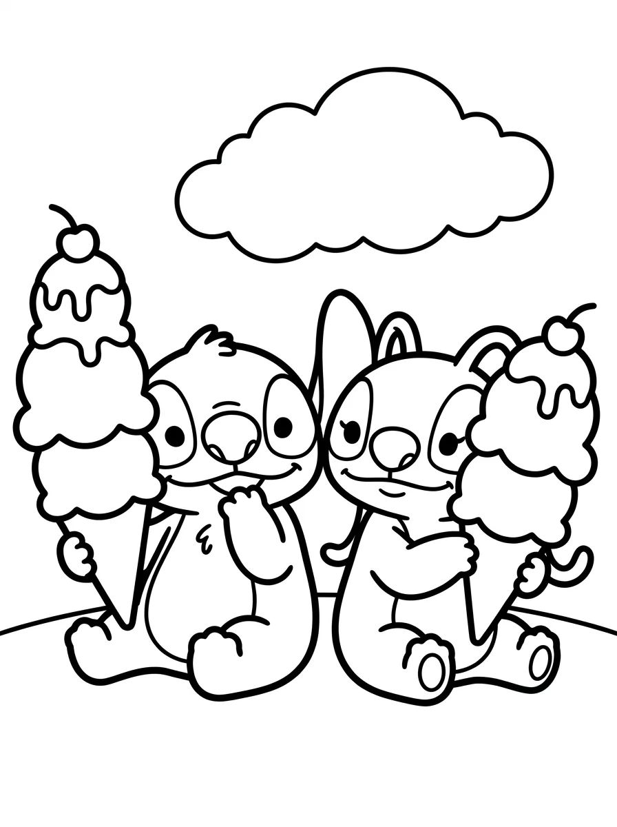 Stitch e Angel Tomando Sorvete para colorir Desenho de Stitch e Angel Tomando Sorvete para colorir e imprimir grátis