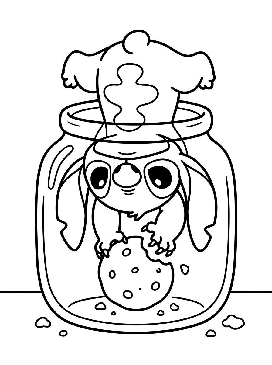Stitch Preso no Pote de Biscoitos para colorir Desenho de Stitch Preso no Pote de Biscoitos para colorir e imprimir grátis