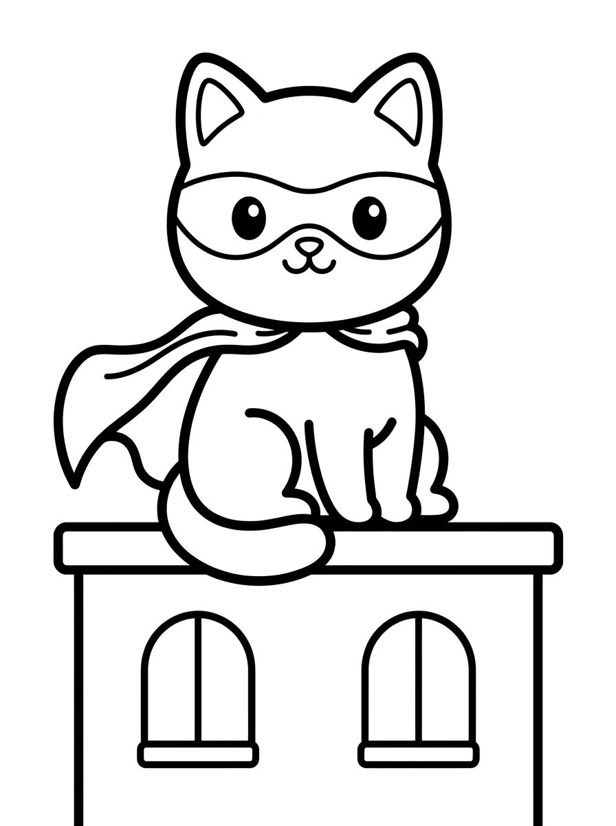 Gatinho Super-Herói com Capa para colorir Desenho de Gatinho Super-Herói com Capa para colorir e imprimir grátis