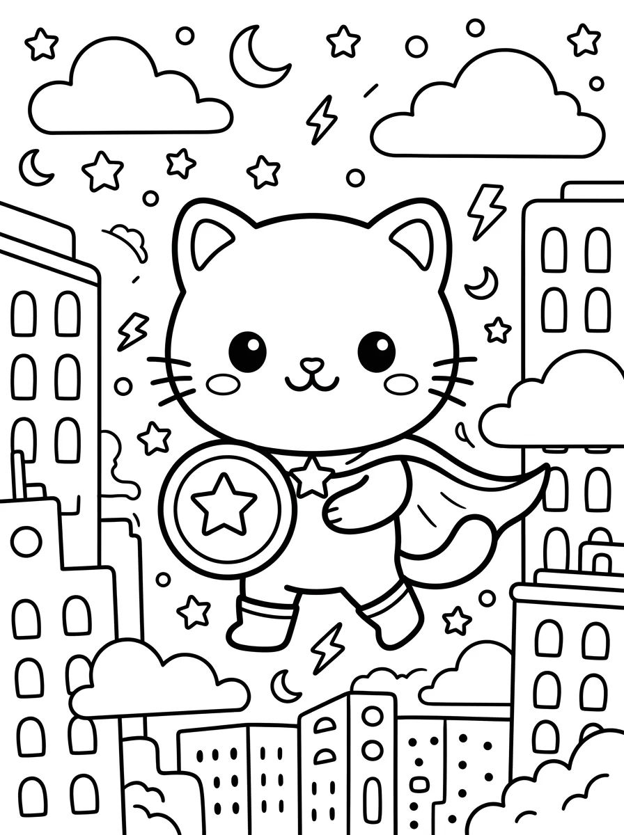 Cute Superhero Kitty para colorir Desenho de Cute Superhero Kitty para colorir e imprimir grátis