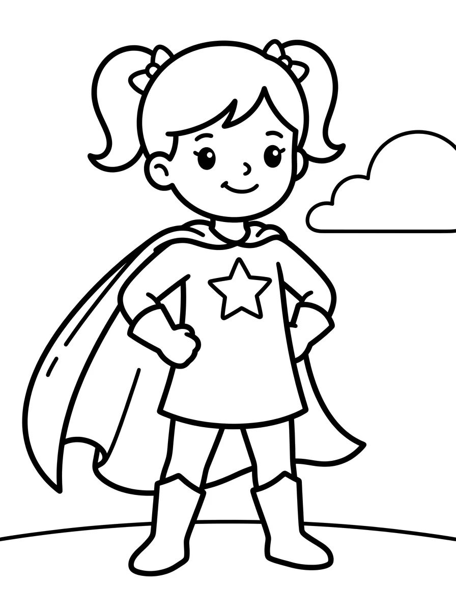 Menina Super-heroína com Capa para colorir Desenho de Menina Super-heroína com Capa para colorir e imprimir grátis