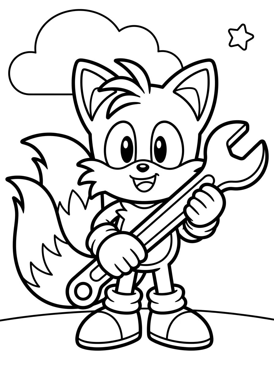 Tails com uma Chave Inglesa para colorir Desenho de Tails com uma Chave Inglesa para colorir e imprimir grátis