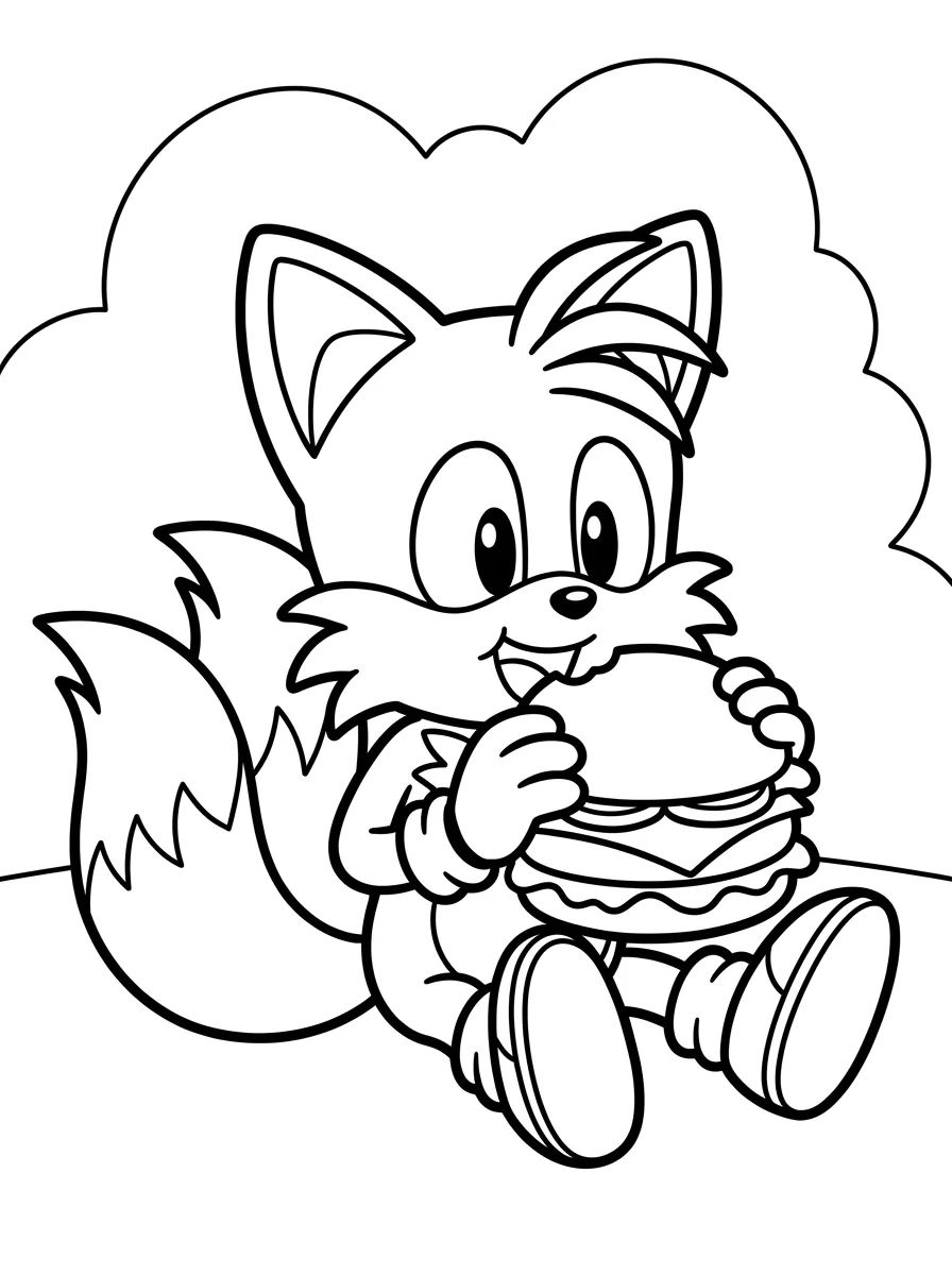 Tails Comendo Hambúrguer para colorir Desenho de Tails Comendo Hambúrguer para colorir e imprimir grátis