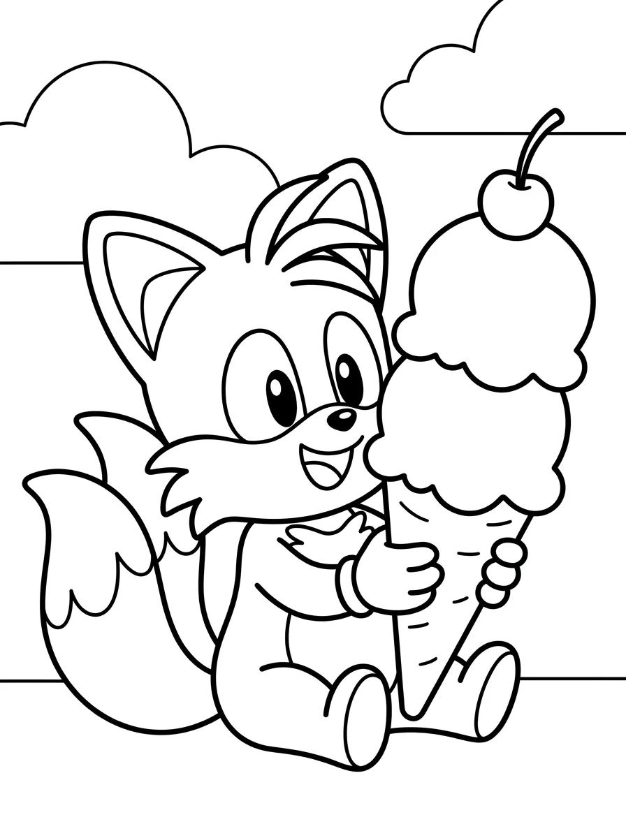 Tails Comendo Sorvete para colorir Desenho de Tails Comendo Sorvete para colorir e imprimir grátis