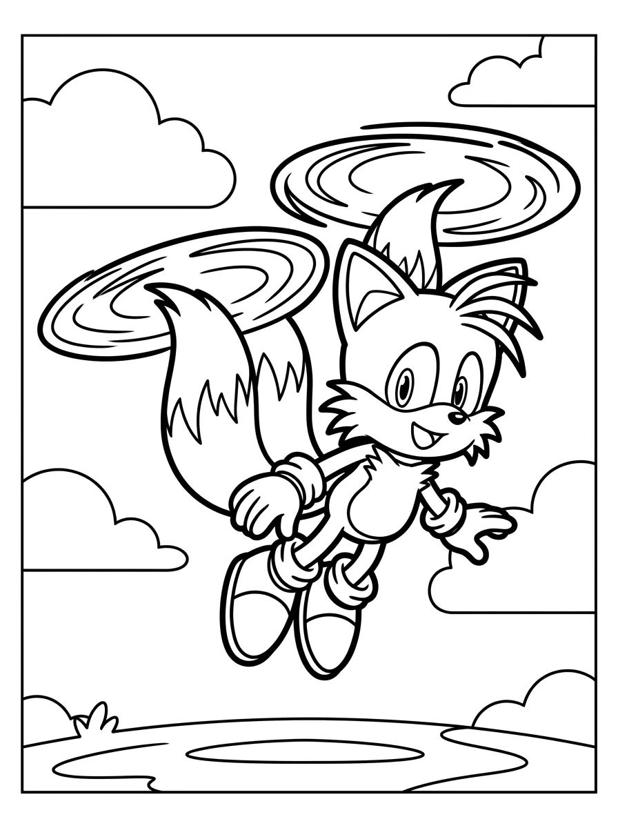 Tails Voando com as Caudas para colorir Desenho de Tails Voando com as Caudas para colorir e imprimir grátis