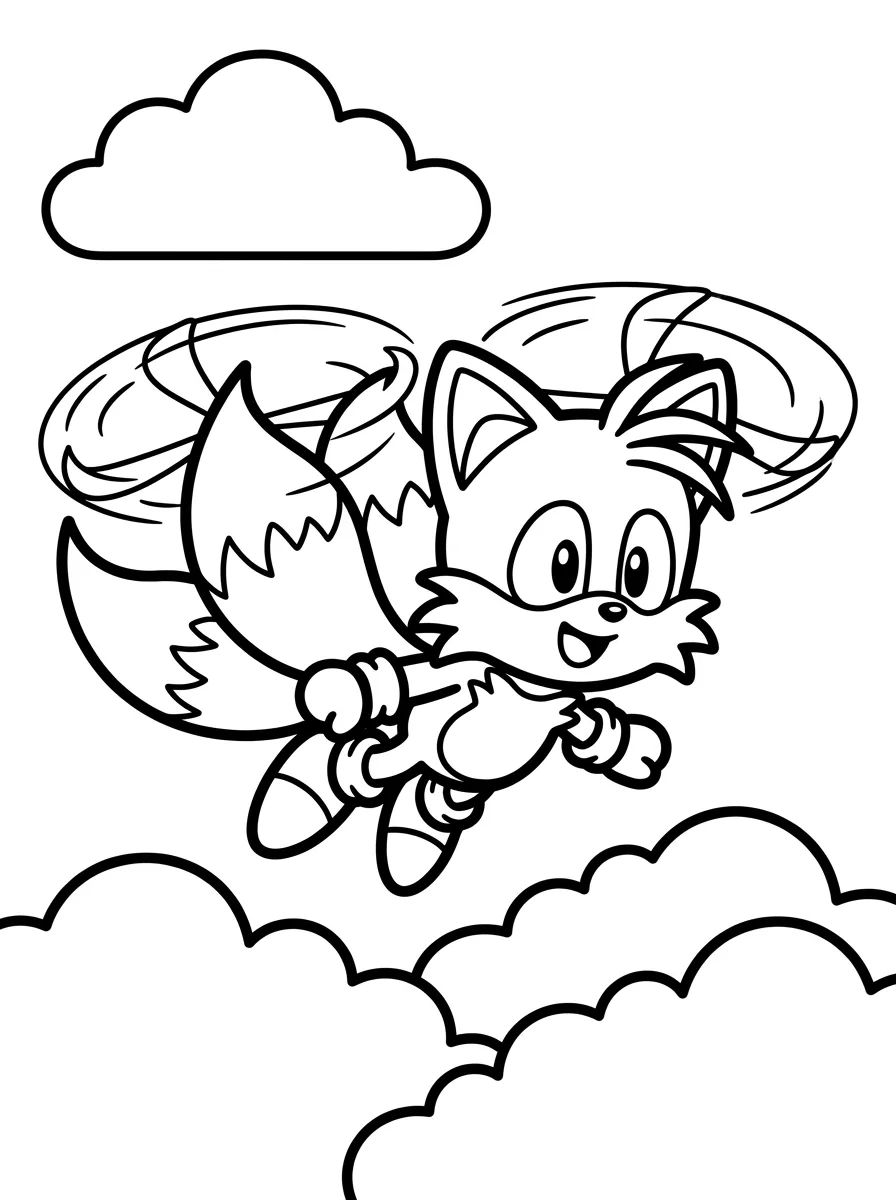 Tails Voando Feliz para colorir Desenho de Tails Voando Feliz para colorir e imprimir grátis