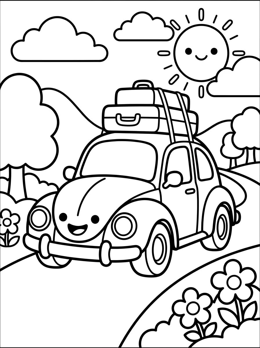 Carro Amigável na Estrada para colorir Desenho de Carro Amigável na Estrada para colorir e imprimir grátis