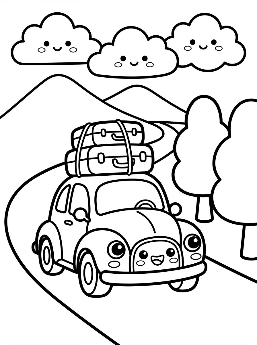 Carro Fofo na Estrada de Montanha para colorir Desenho de Carro Fofo na Estrada de Montanha para colorir e imprimir grátis