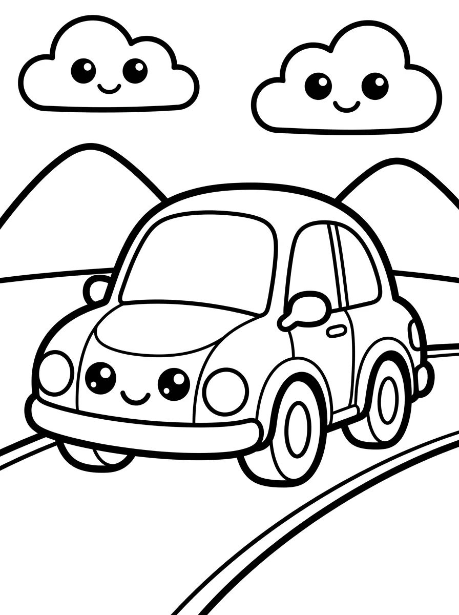 Carro Fofo na Estrada para colorir Desenho de Carro Fofo na Estrada para colorir e imprimir grátis