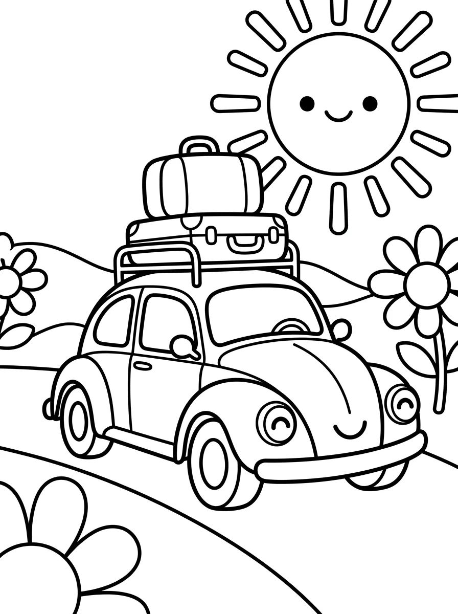 Carro Fusquinha em Viagem de Estrada para colorir Desenho de Carro Fusquinha em Viagem de Estrada para colorir e imprimir grátis