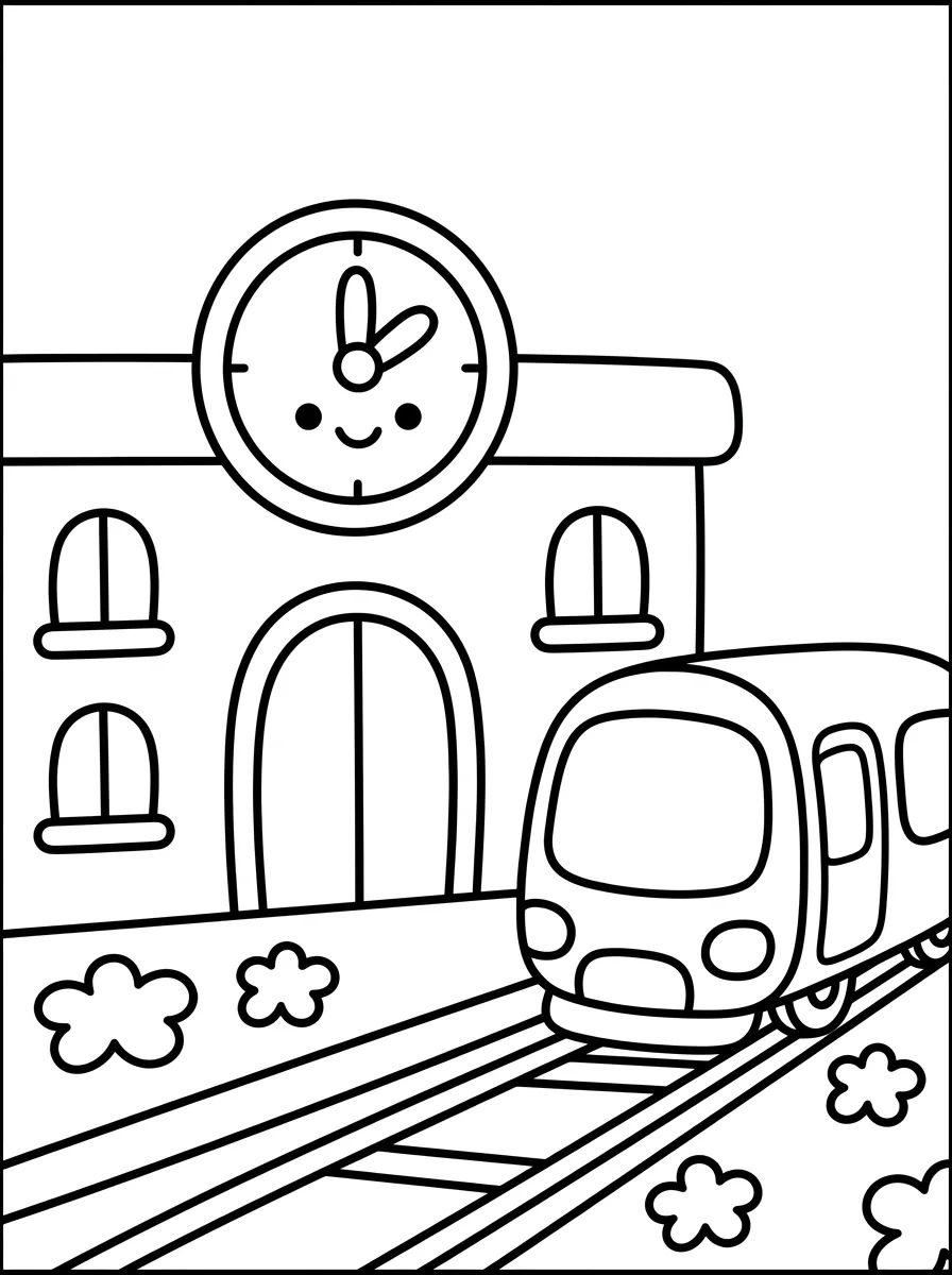 Estação de Trem Fofinha para colorir Desenho de Estação de Trem Fofinha para colorir e imprimir grátis