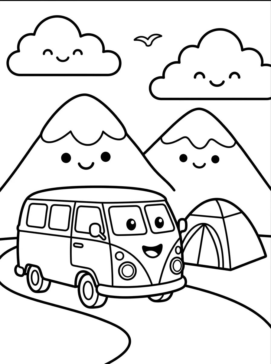 Kombi de Aventura na Montanha para colorir Desenho de Kombi de Aventura na Montanha para colorir e imprimir grátis