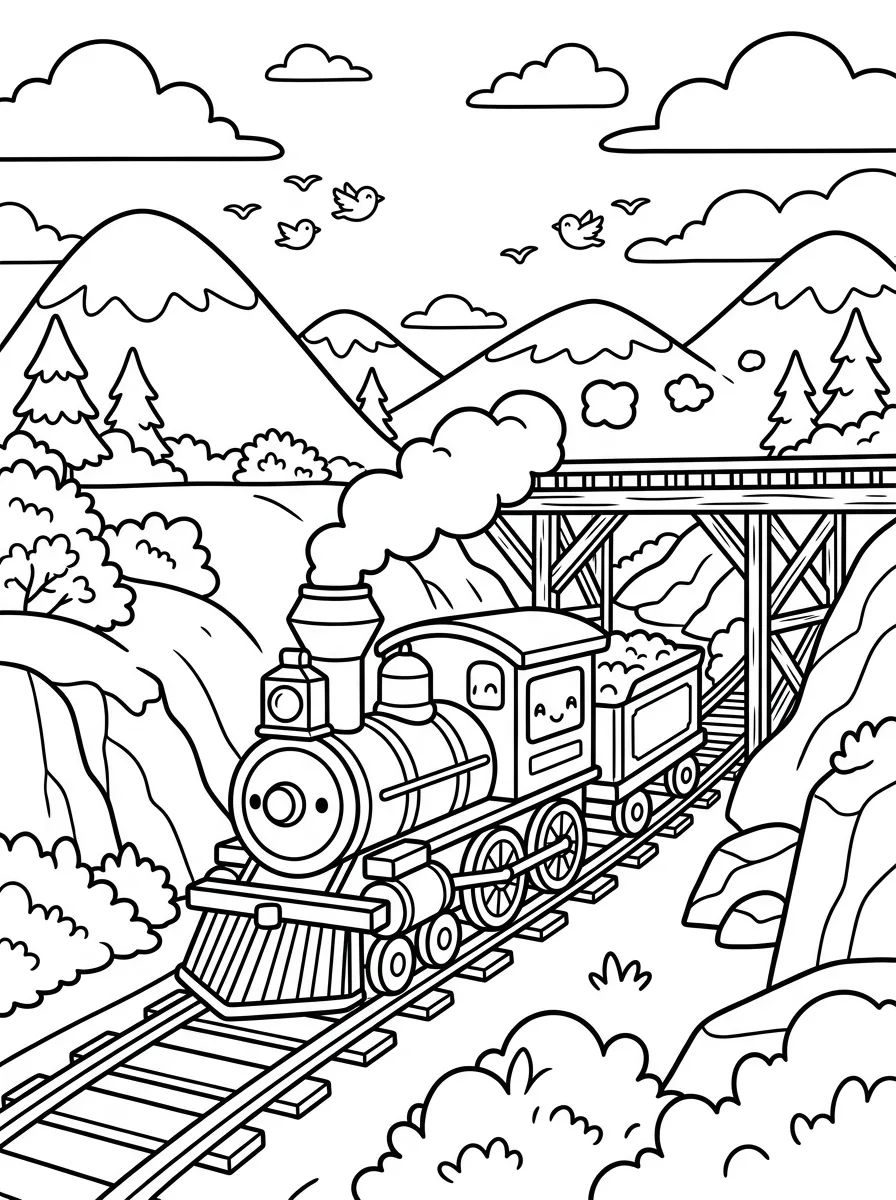 Maria Fumaça nas Montanhas para colorir Desenho de Maria Fumaça nas Montanhas para colorir e imprimir grátis