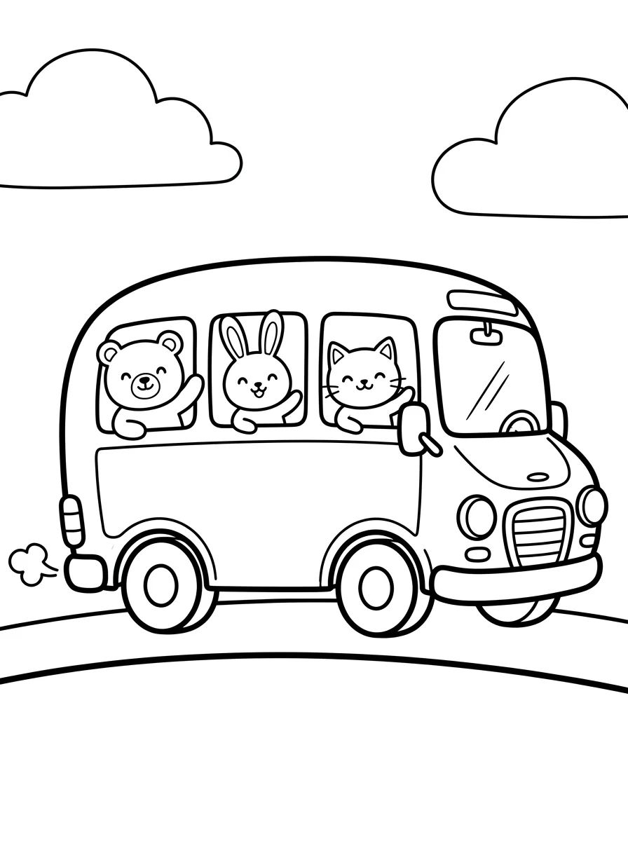 Ônibus de Viagem com Animaizinhos para colorir Desenho de Ônibus de Viagem com Animaizinhos para colorir e imprimir grátis