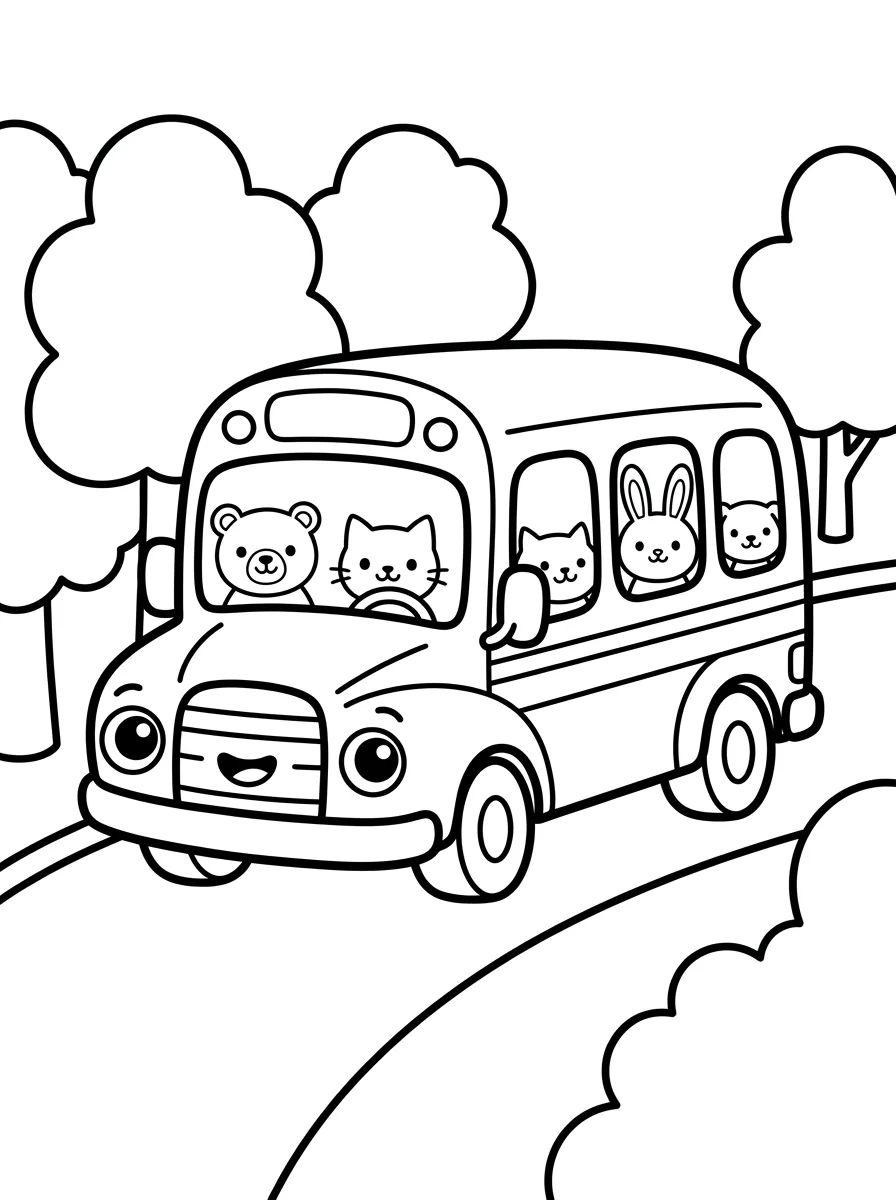 Ônibus Escolar e de Viagem Alegre para colorir Desenho de Ônibus Escolar e de Viagem Alegre para colorir e imprimir grátis