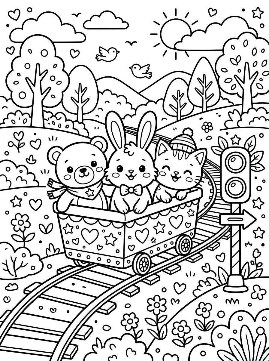 Vagão de Trem com Bichinhos Fofos para colorir Desenho de Vagão de Trem com Bichinhos Fofos para colorir e imprimir grátis