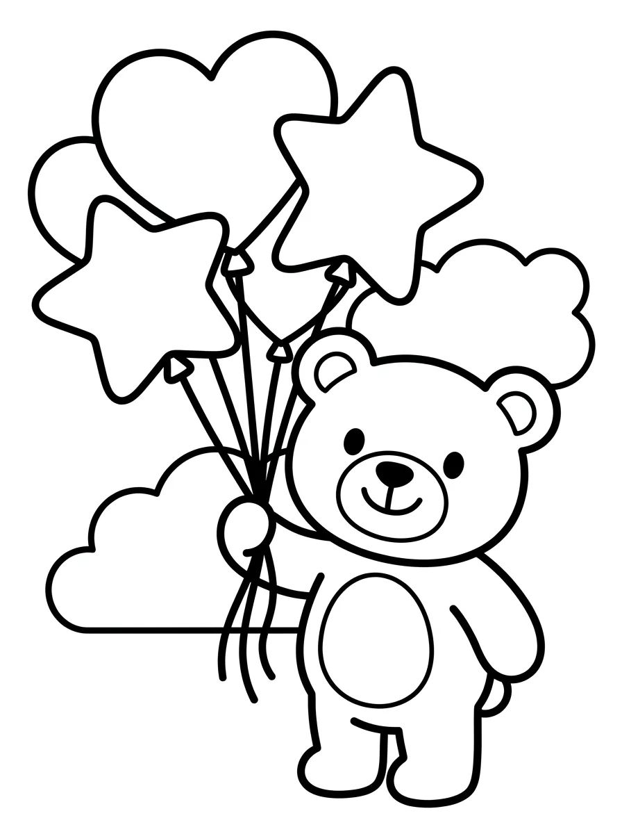 Ursinho Bobbie com Balões para colorir Desenho de Ursinho Bobbie com Balões para colorir e imprimir grátis