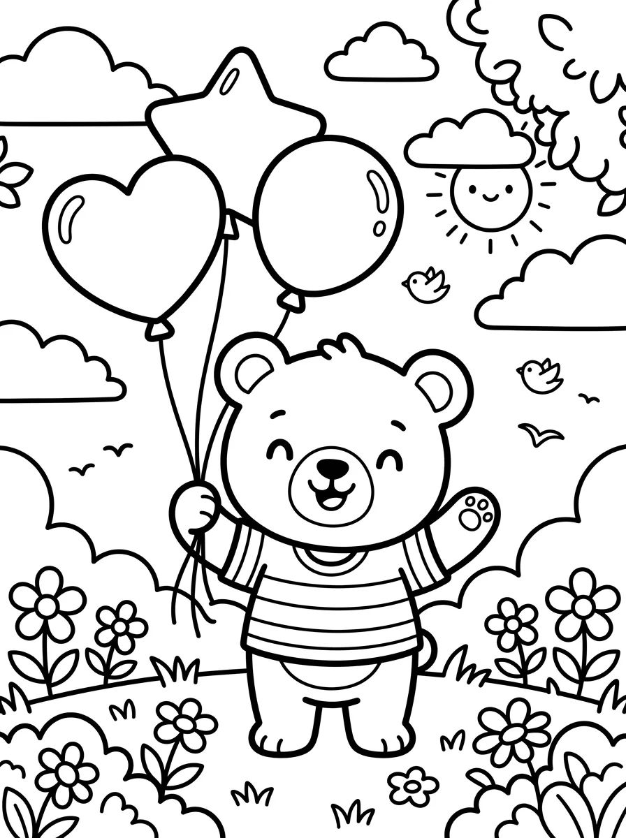 Ursinho Bobbie com Balões para colorir Desenho de Ursinho Bobbie com Balões para colorir e imprimir grátis