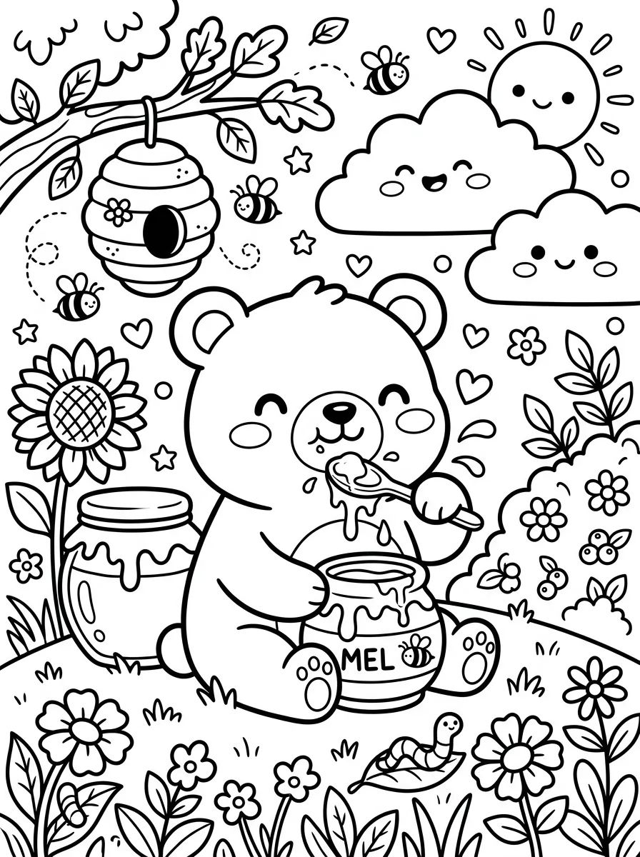 Ursinho Bobbie Comendo Mel para colorir Desenho de Ursinho Bobbie Comendo Mel para colorir e imprimir grátis