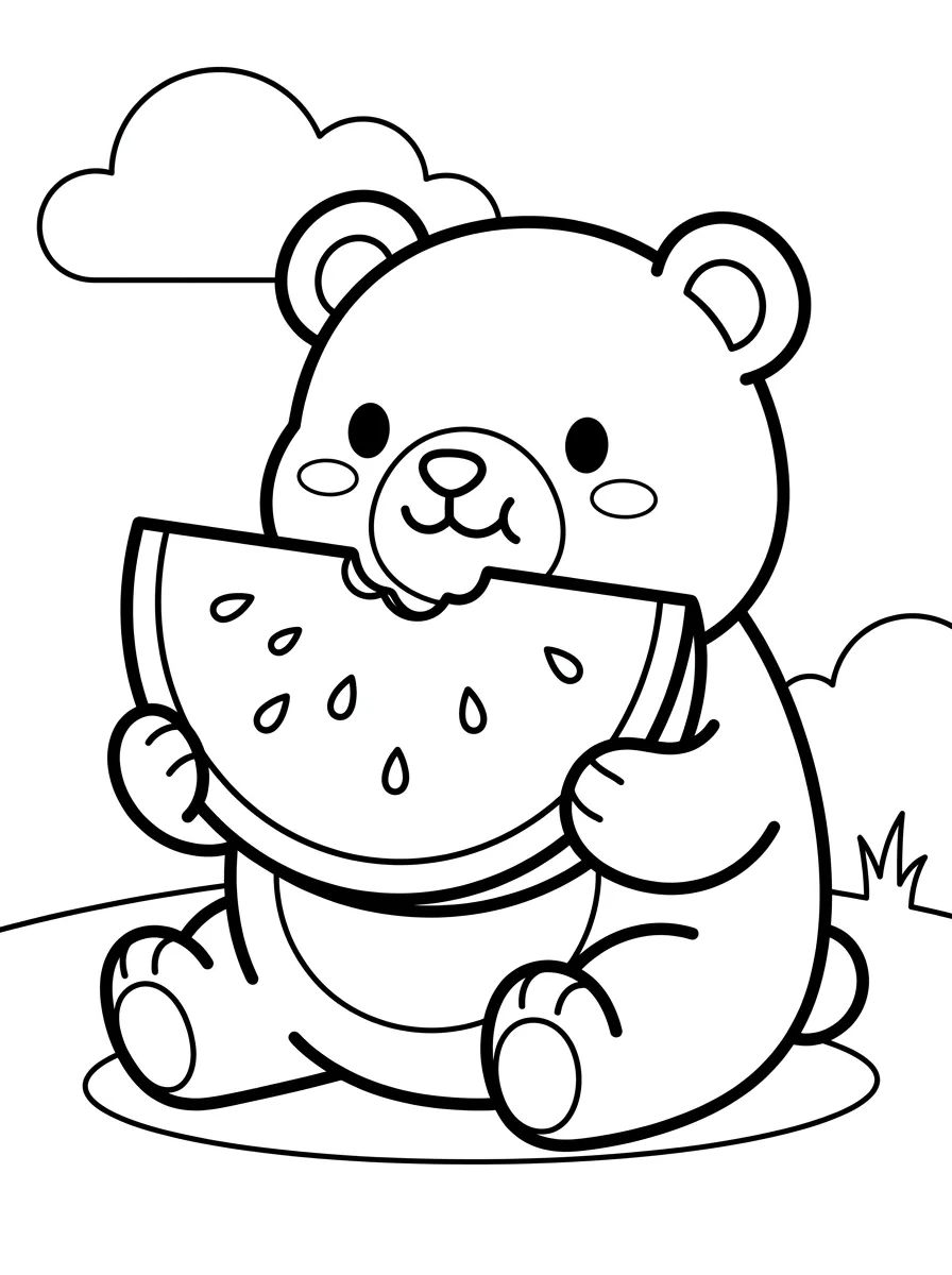 Ursinho Bobbie Comendo Melancia para colorir Desenho de Ursinho Bobbie Comendo Melancia para colorir e imprimir grátis