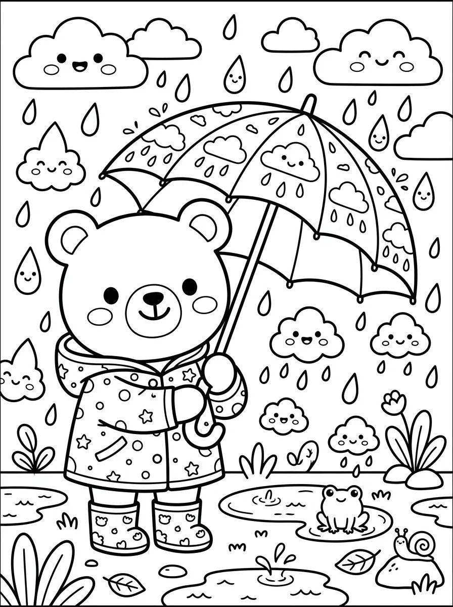Ursinho Bobbie de Guarda-Chuva na Chuva para colorir Desenho de Ursinho Bobbie de Guarda-Chuva na Chuva para colorir e imprimir grátis