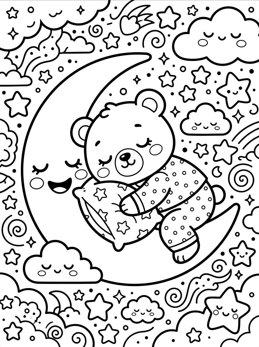 Ursinho Bobbie Dormindo na Lua para colorir Desenho de Ursinho Bobbie Dormindo na Lua para colorir e imprimir grátis