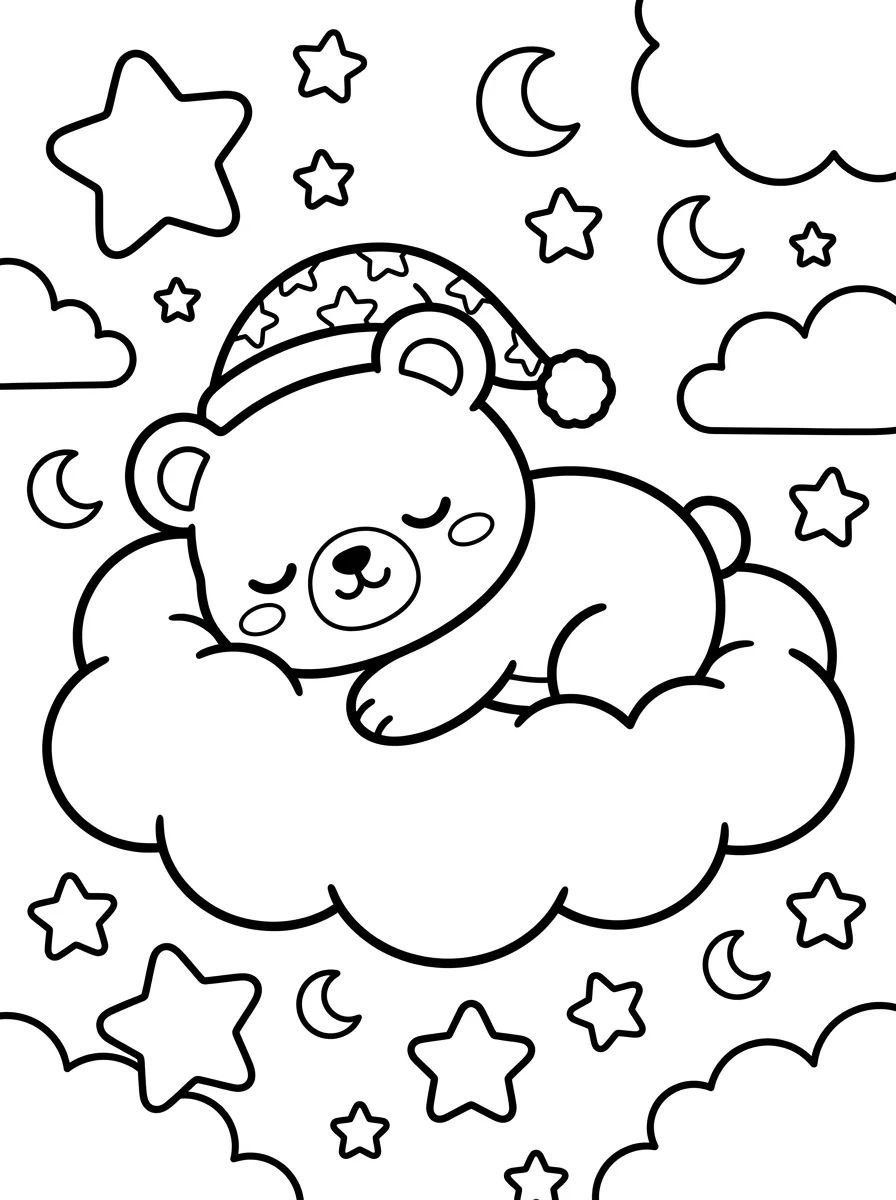 Ursinho Bobbie Dormindo na Nuvem para colorir Desenho de Ursinho Bobbie Dormindo na Nuvem para colorir e imprimir grátis