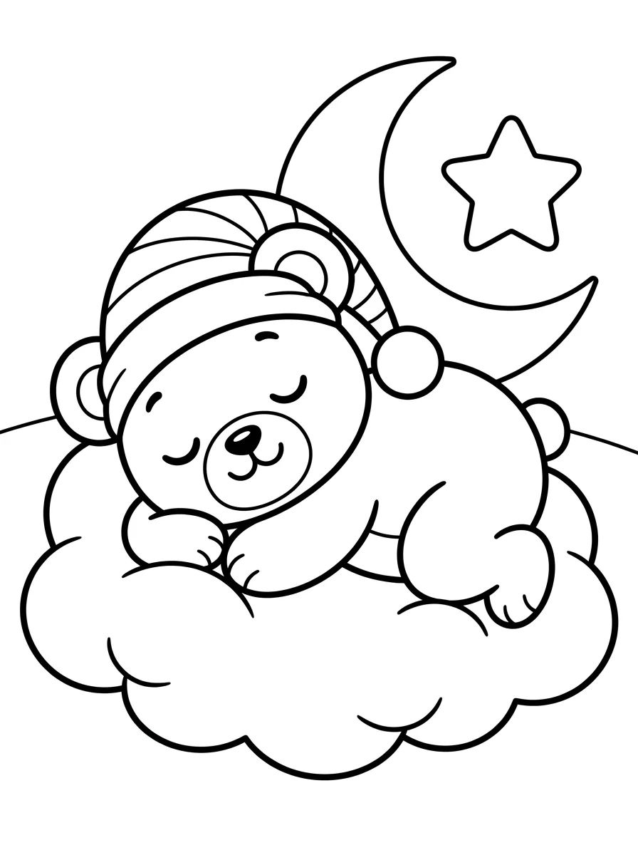 Bobbie Bear Sleeping on a Cloud para colorir Desenho de Bobbie Bear Sleeping on a Cloud para colorir e imprimir grátis