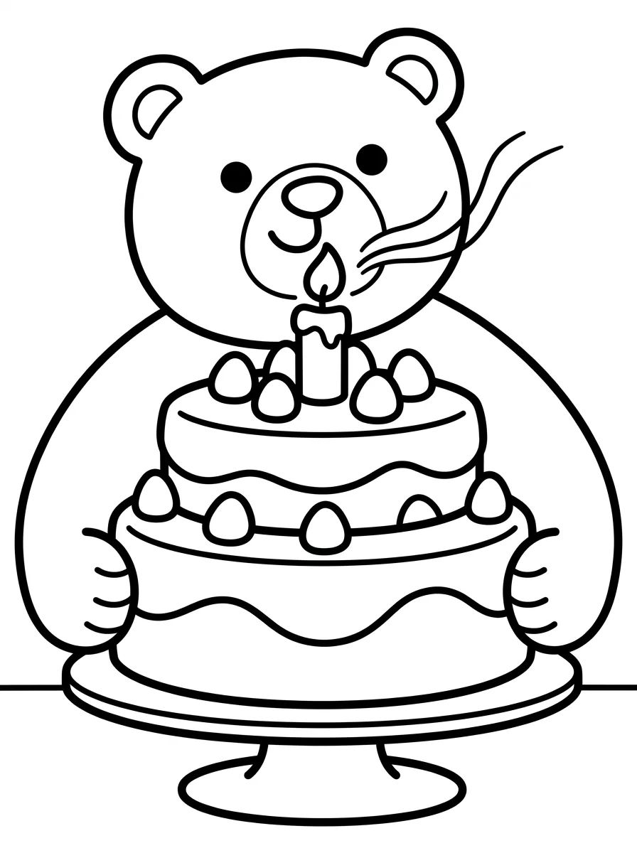 Ursinho Bobbie e o Bolo de Aniversário para colorir Desenho de Ursinho Bobbie e o Bolo de Aniversário para colorir e imprimir grátis