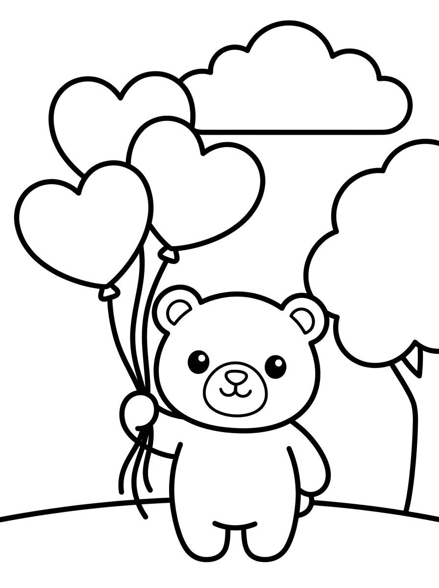 Ursinho Bobbie e os Balões de Coração para colorir Desenho de Ursinho Bobbie e os Balões de Coração para colorir e imprimir grátis