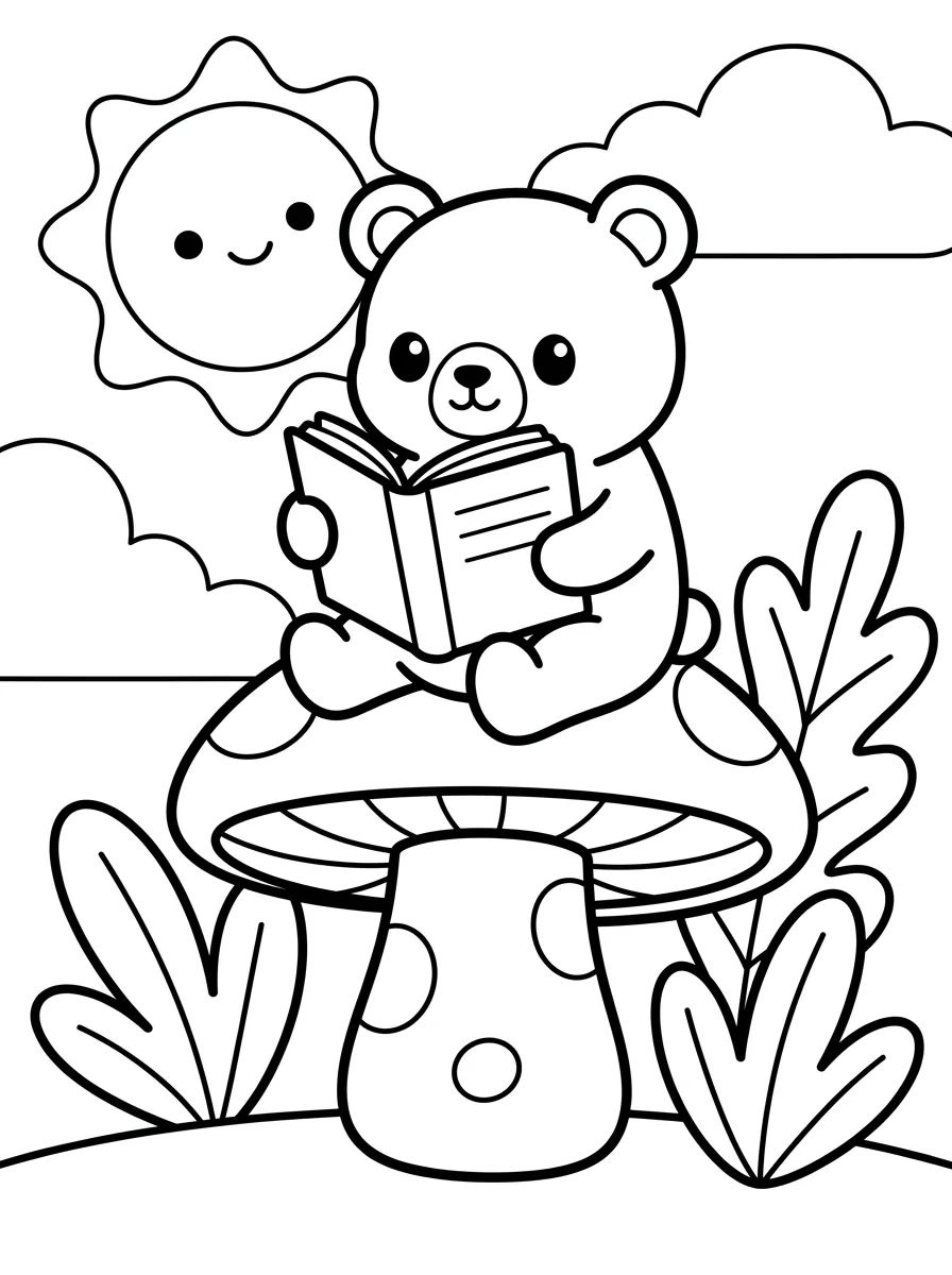 Ursinho Bobbie Lendo Livro para colorir Desenho de Ursinho Bobbie Lendo Livro para colorir e imprimir grátis