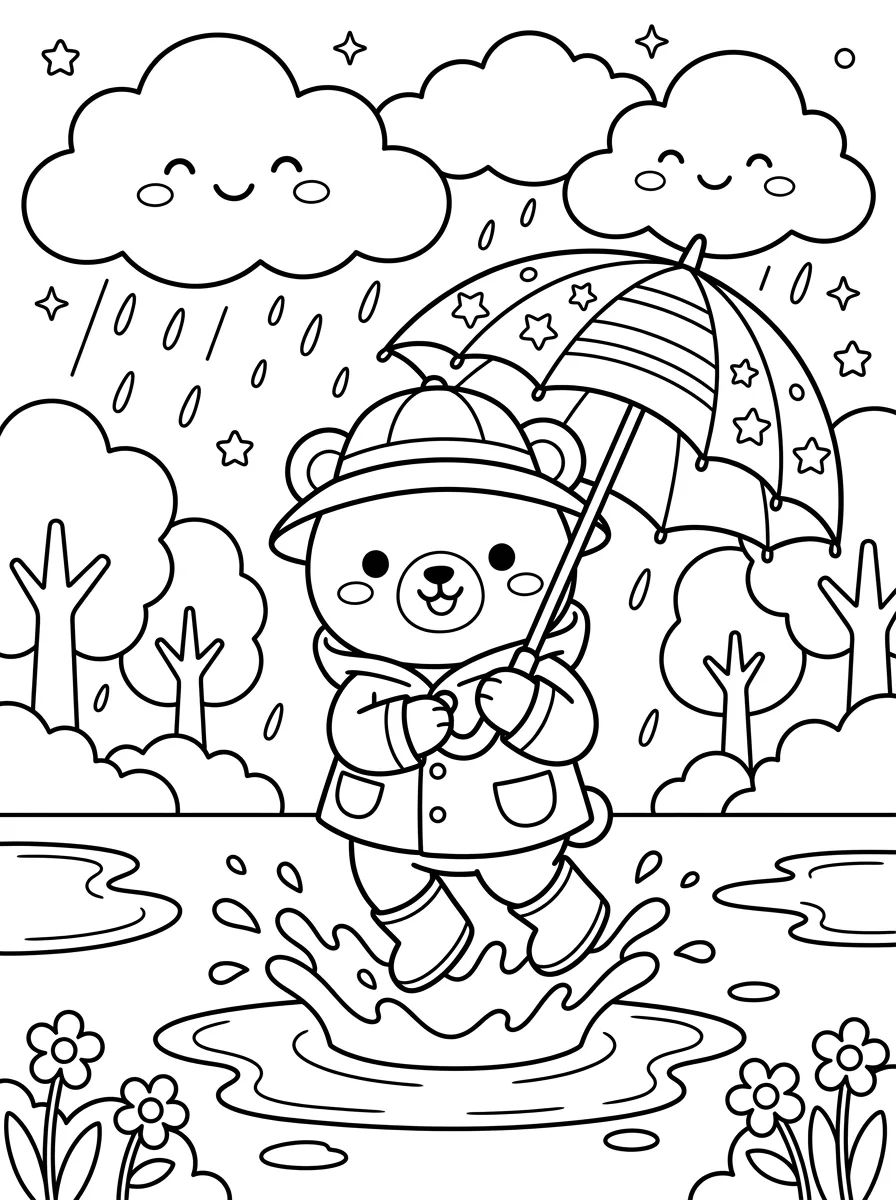 Ursinho Bobbie na Chuva para colorir Desenho de Ursinho Bobbie na Chuva para colorir e imprimir grátis