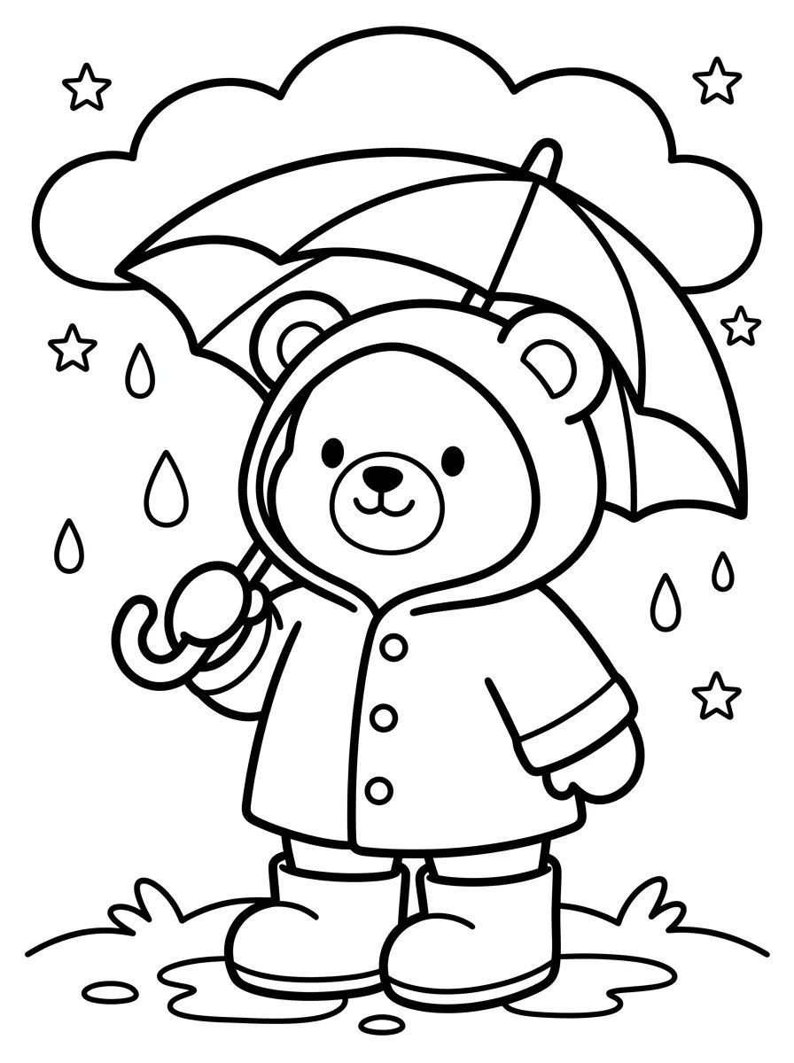 Ursinho Bobbie na Chuva para colorir Desenho de Ursinho Bobbie na Chuva para colorir e imprimir grátis