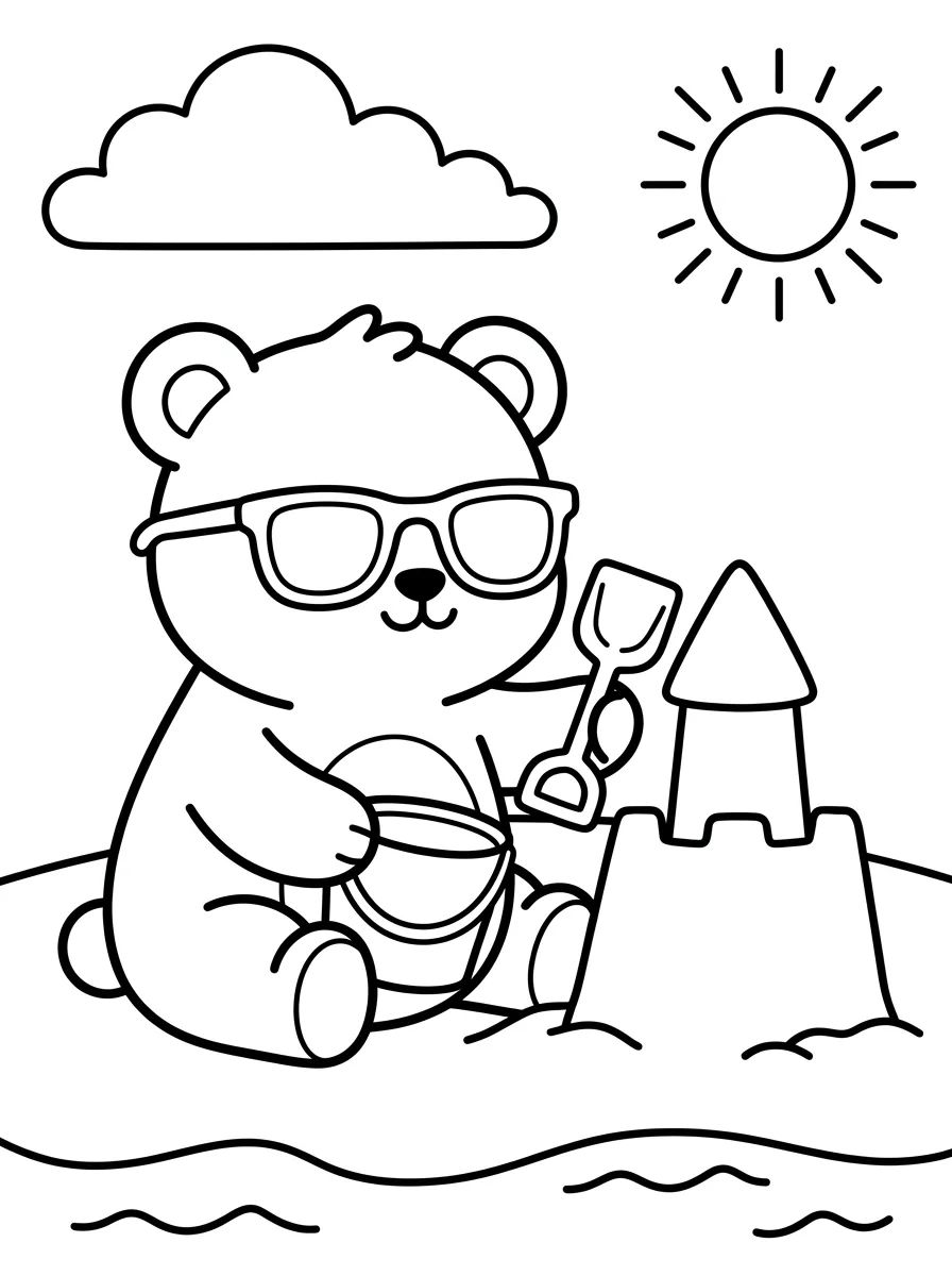 Ursinho Bobbie na Praia para colorir Desenho de Ursinho Bobbie na Praia para colorir e imprimir grátis
