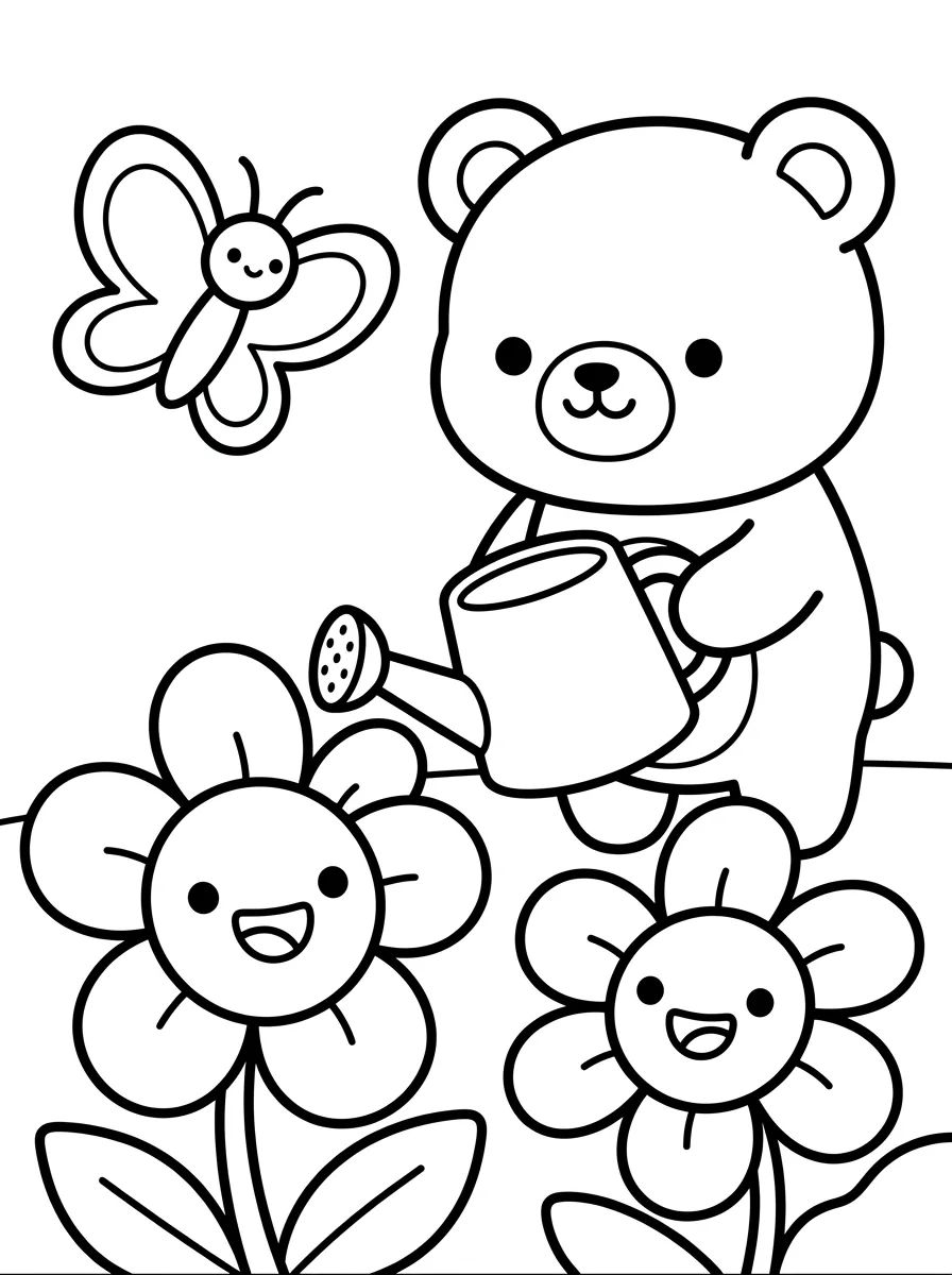 Ursinho Bobbie no Jardim de Flores para colorir Desenho de Ursinho Bobbie no Jardim de Flores para colorir e imprimir grátis