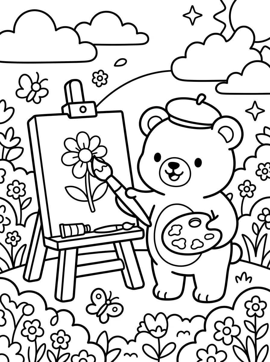 Ursinho Bobbie Pintando um Quadro para colorir Desenho de Ursinho Bobbie Pintando um Quadro para colorir e imprimir grátis