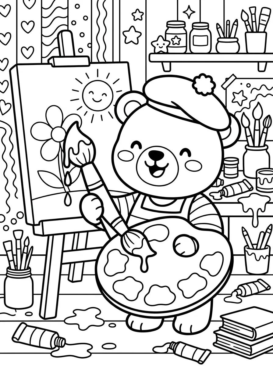 Ursinho Bobbie Pintor para colorir Desenho de Ursinho Bobbie Pintor para colorir e imprimir grátis