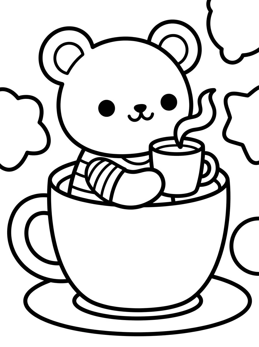 Ursinho Bobbie Tomando Chá para colorir Desenho de Ursinho Bobbie Tomando Chá para colorir e imprimir grátis