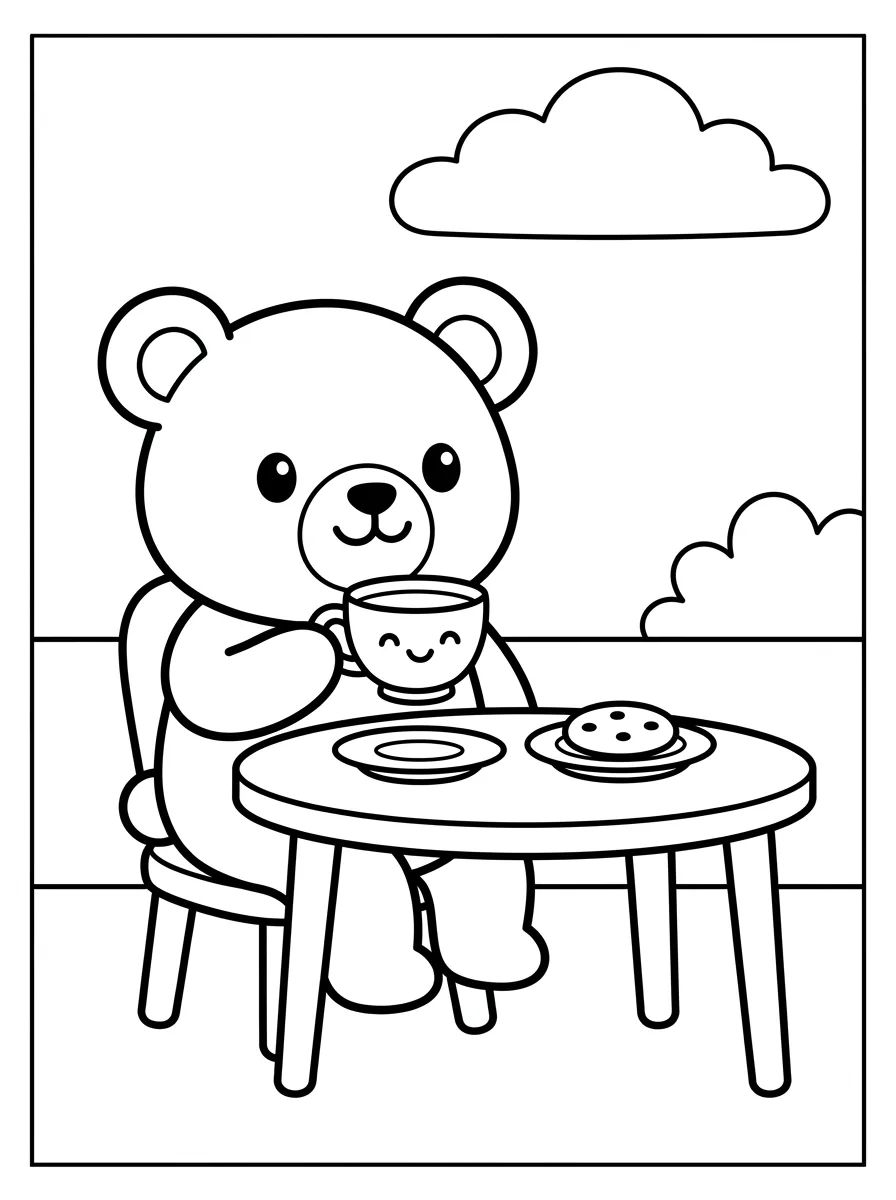 Bobbie Bear Having Tea para colorir Desenho de Bobbie Bear Having Tea para colorir e imprimir grátis
