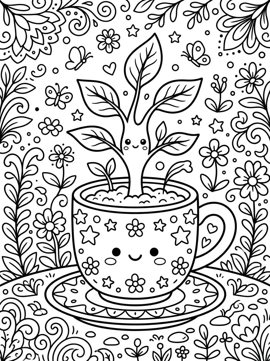 Brotinho Fofo na Caneca-Vaso para colorir Desenho de Brotinho Fofo na Caneca-Vaso para colorir e imprimir grátis