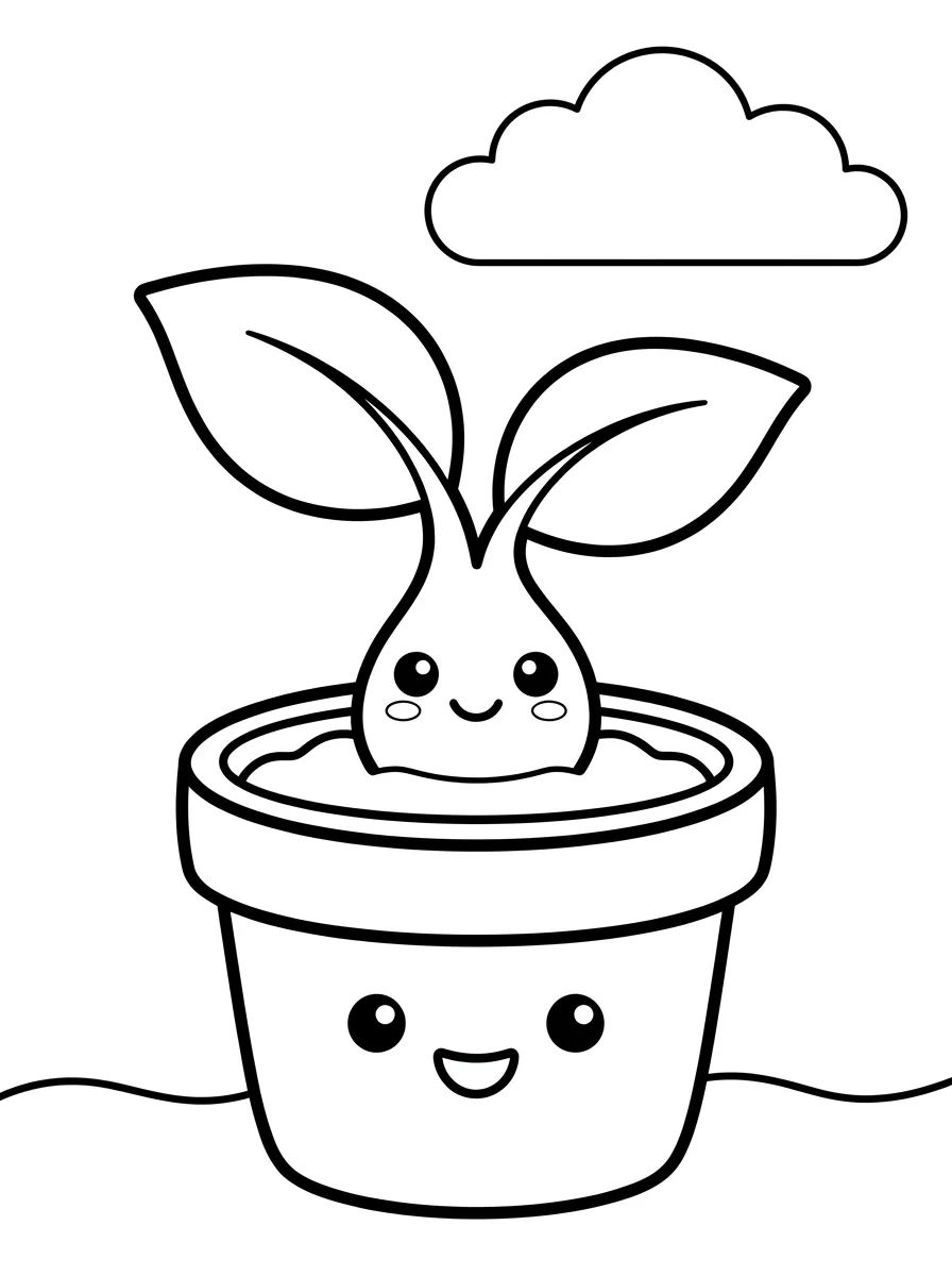 Brotinho Fofo no Vasinho de Terra para colorir Desenho de Brotinho Fofo no Vasinho de Terra para colorir e imprimir grátis