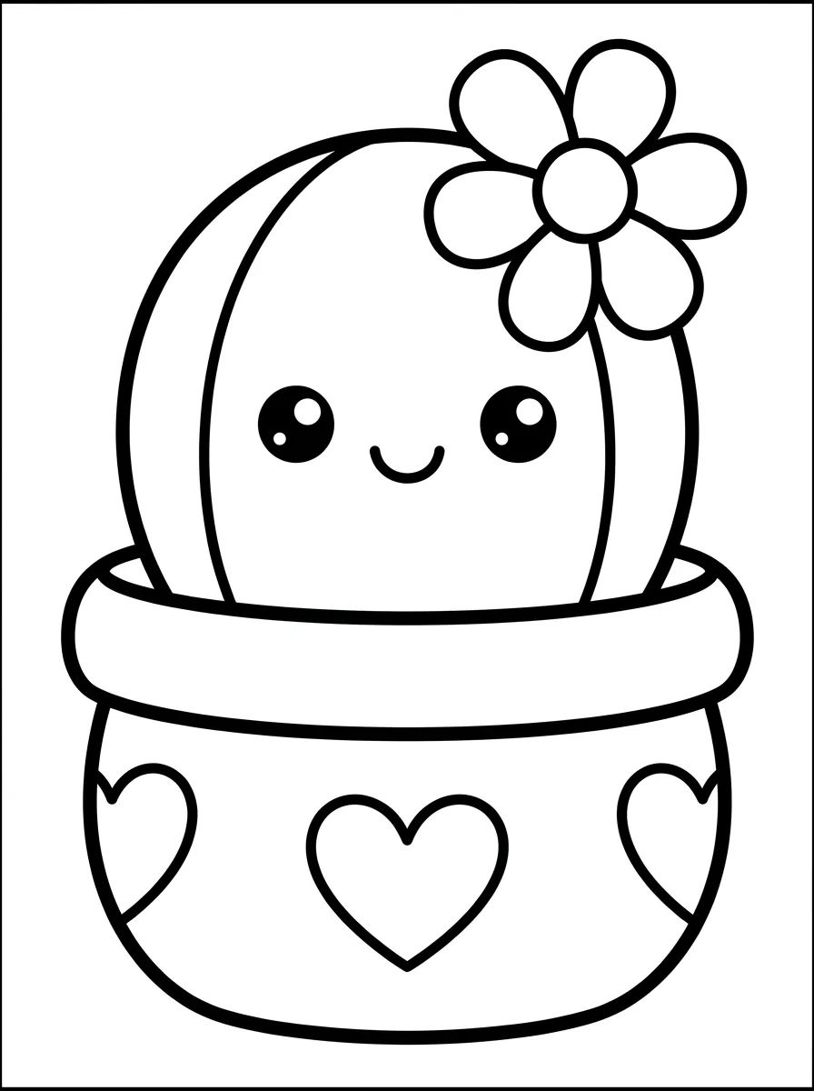 Cacto Kawaii no Vasinho Decorado para colorir Desenho de Cacto Kawaii no Vasinho Decorado para colorir e imprimir grátis