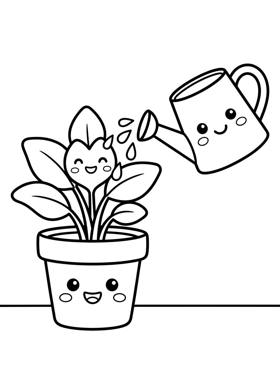 Plantinha no Vaso e Regador Amigo para colorir Desenho de Plantinha no Vaso e Regador Amigo para colorir e imprimir grátis