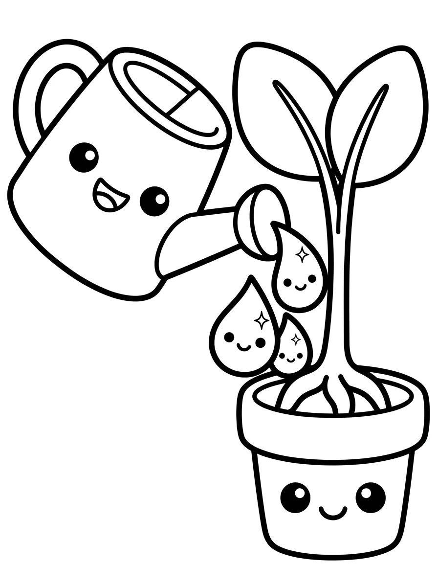 Regador e Vasinho de Planta Fofos para colorir Desenho de Regador e Vasinho de Planta Fofos para colorir e imprimir grátis