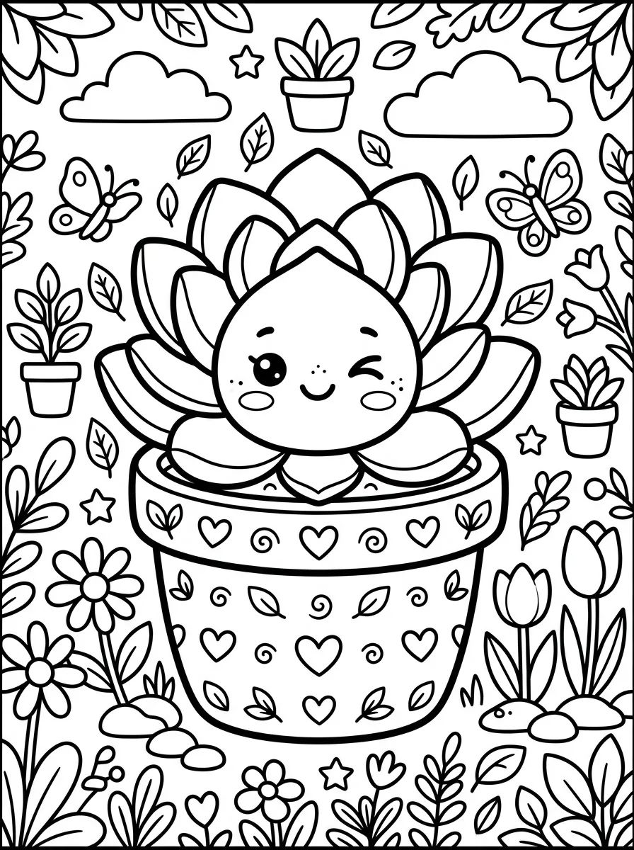 Suculenta Feliz no Vasinho para colorir Desenho de Suculenta Feliz no Vasinho para colorir e imprimir grátis